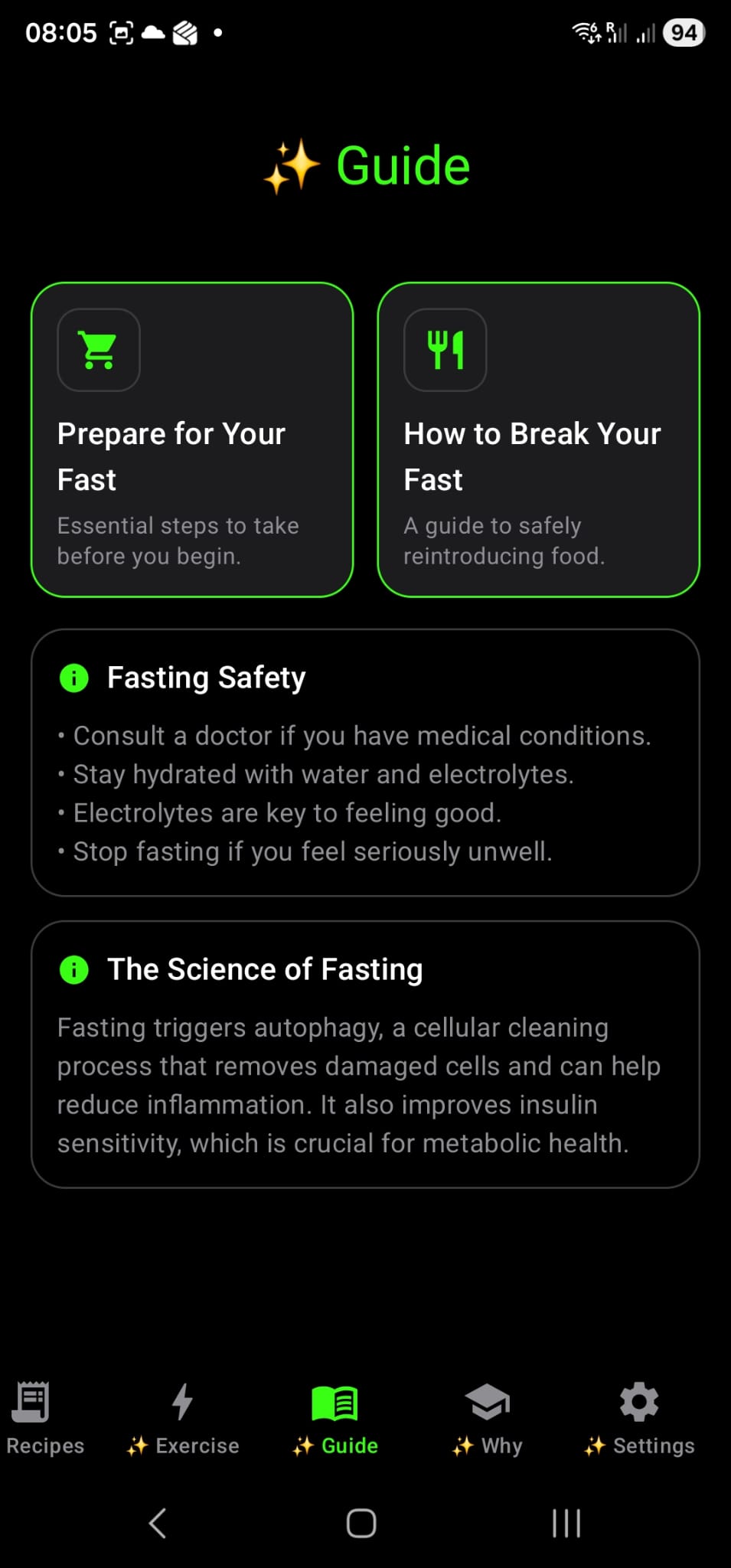 Workout screen with exercise programs by level for structured weight loss