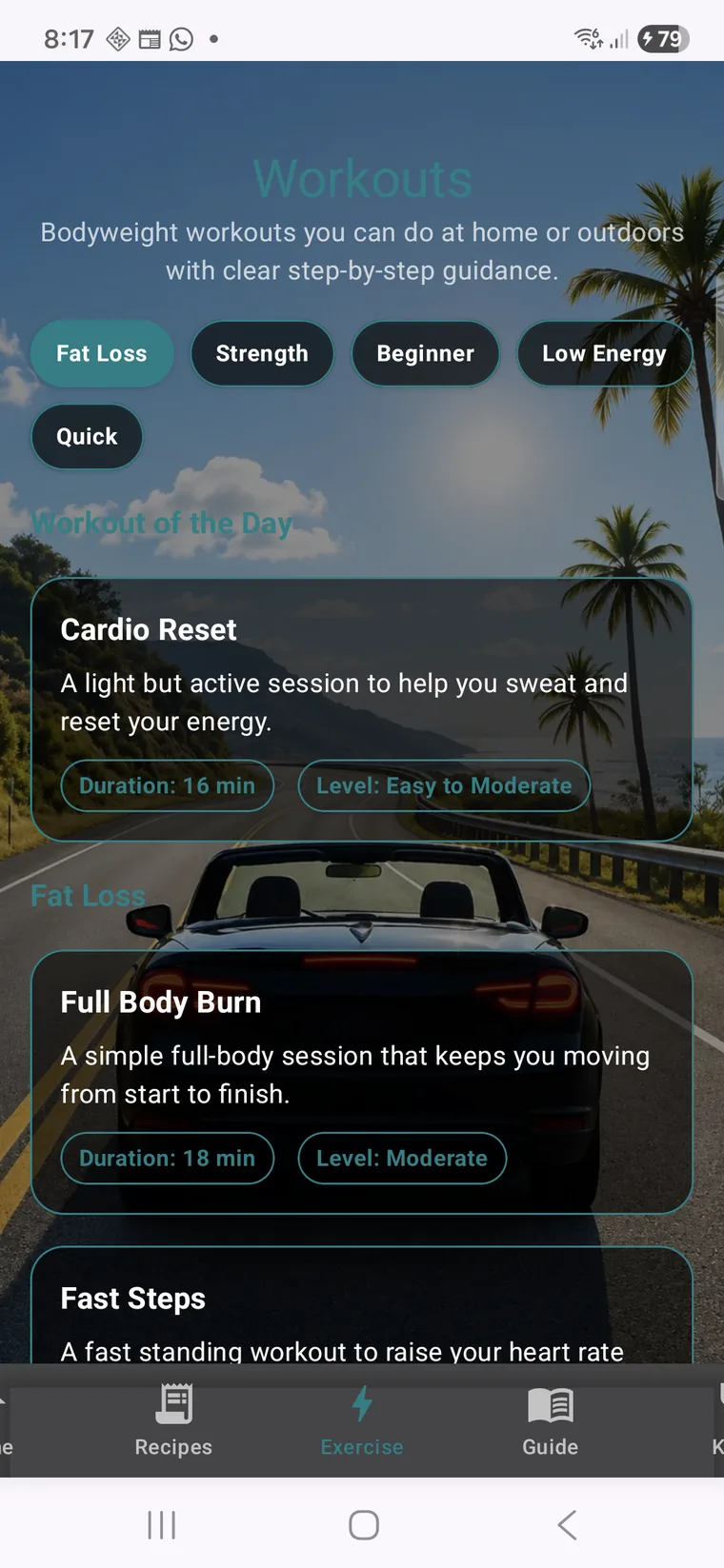 Knwit Events exercise screen on Samsung phone