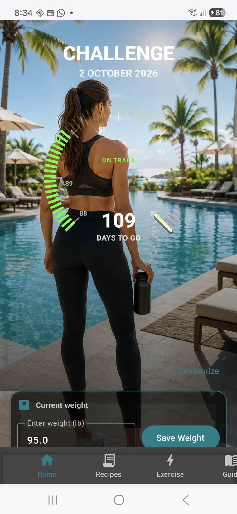 Knwit Events fitness challenge countdown home screen in light mode