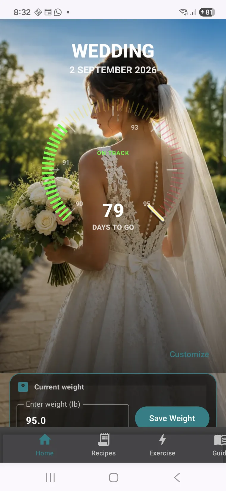 Knwit Events wedding countdown home screen in light mode